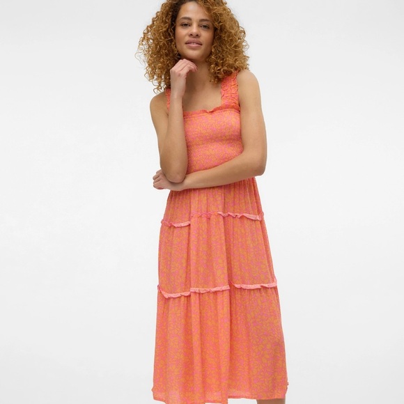Vero Moda Orange Pink One Shoulder Sundress - Picture 1 of 8